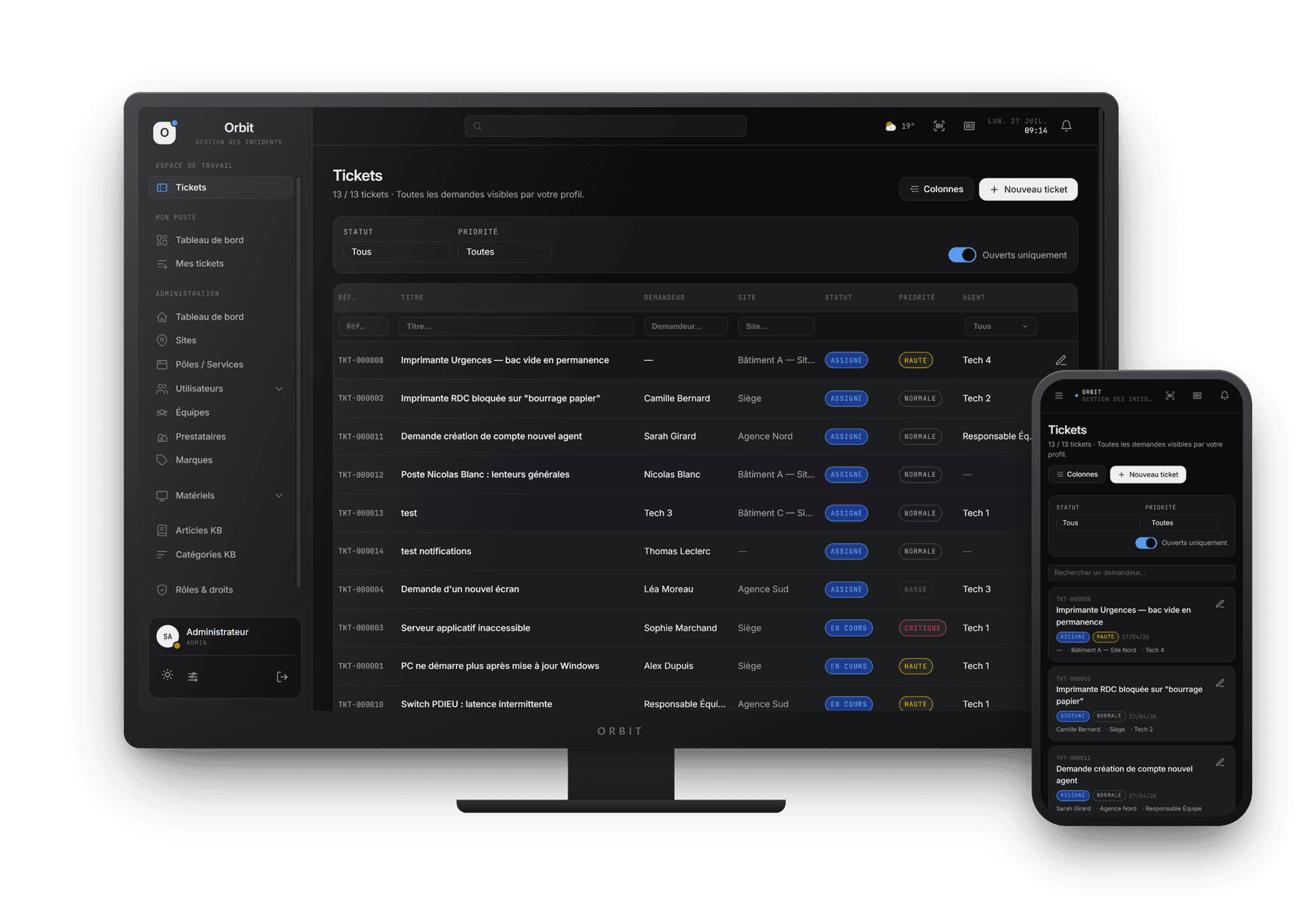Orbit – Gestion des incidents et du parc